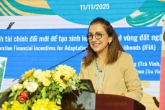 Anupa Rimal Lamichhane, spécialiste principale régionale en matière de changement climatique et d'environnement, Division Asie et Pacifique, présente un aperçu du projet. Photo : baovinhlong.com.vn