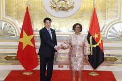 Le président vietnamien Luong Cuong et la présidente de l’Assemblée nationale angolaise Carolina Cerqueira se serrent la main, à Luanda, le 7 août. Photo : VNA