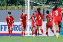 Les joueuses vietnamiennes célèbrent leur victoire en éliminatoires de la Coupe d'Asie féminine des moins de 20 ans de l'AFC 2026, à Hanoi, le 6 août. Photo: the-afc.com. 