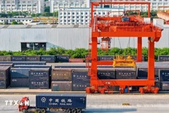 Les marchandises au port ferroviaire international de Nanning, dans le Guangxi, avant d'être transférées au Vietnam via le train international Vietnam-Chine. Photo: VNA