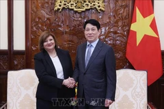 Le président Luong Cuong (à droite) et l’ambassadrice d’Égypte sortante, Amal Abdel Kader Elmorsi Salama, à Hanoi, le 1er juillet. Photo : VNA
