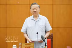 Le secrétaire général du Parti et président de la République Tô Lâm s’exprime lors de la séance de travail, à Hanoi, le 8 juin. Photo : VNA