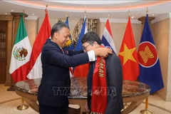 L’ambassadeur de Malaisie au Mexique, Jamal Johan (à gauche) passe la présidence tournante du Comité de l’Association des nations de l’Asie du Sud-Est (ASEAN) au Mexique (ACMC) à l’ambassadeur du Vietnam au Mexique, Nguyên Van Hai. Photo : VNA