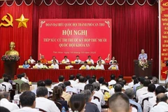 Le président de l’Assemblée nationale, Trân Thanh Mân, s’exprime lors de sa rencontre avec les électeurs de la ville de Cân Tho. Photo : VNA