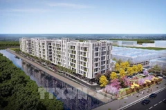 Un projet de logement social mis en chantier le 28 avril 2025 dans la ville de Vinh Long. Photo : VNA