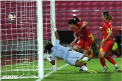 Duong Thi Vân a ouvert le score pour l'équipe féminine du Vietnam à la 7e minute. Pho: Dân Tri