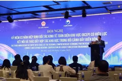 Le directeur du Département de la politique commerciale multilatérale du ministère de l’Industrie et du Commerce, Lê Triêu Dung, s’exprime lors de la conférence. Photo: VNA