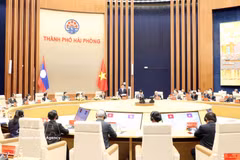 Vue d’ensemble de la 7e conférence élargie des autorités judiciaires des provinces frontalières vietnamiennes et lao, à Hai Phong, le 17 juin. Photo : VNA