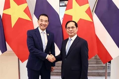 Le vice-Premier ministre et ministre des Affaires étrangères Bui Thanh Son (à droite) et le ministre thaïlandais des Affaires étrangères Maris Sangiampongsa se serrent la main, à Hanoi, le 24 février. Photo: VNA