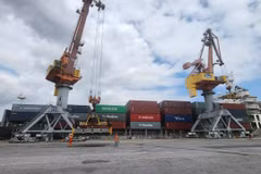 Des navires accostent au port de la Compagnie par actions du port de Hai Phong pendant les vacances du Nouvel An lunaire de l'Année du Cheval (2016). Photo : VNA 