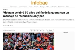 Capture d'écran de l'article intitulé «Le Vietnam célèbre les 50 ans de la fin de la guerre avec un message de réconciliation et de paix» sur le site argentin Infobae. Photo: VNA