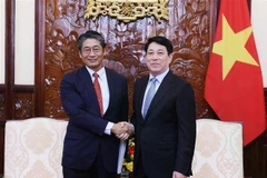 Le président Luong Cuong (à droite) serre la main de l’ambassadeur du Japon au Vietnam, Ito Naoki, à Hanoi, le 6 juin. Photo : VNA