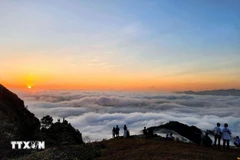 Les touristes viennent chasser les nuages sur le plateau de Dông Cao. Photo : VNA