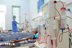 Un petit patient sous hémodialyse à l'hôpital général de la province de Hà Giang. Photo: VNA