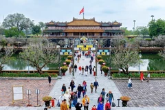 Touristes visitant le Palais Thai Hoa, à Huê. Photo: nongnghiepmoitruong.vn