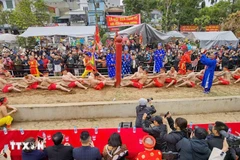 Les rituels et jeux de tir à la corde au temple Trân Vu, à Hanoi, attirent des foules. Photo : VNA