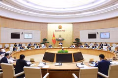 Vue de la réunion mensuelle du gouvernement consacrée à l’élaboration des lois, à Hanoi, le 13 avril. Photo: VNA