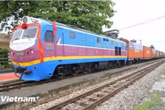 Un train multimodal transporte des marchandises vers la Chine. Photo : VietnamPlus