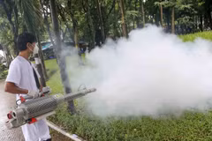 Un agent pulvérise un insectifuge pour éliminer les moustiques et prévenir les maladies saisonnières. Photo : VNA
