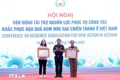 Le vice-ministre de la Défense Hoàng Xuân Chiên, par délégation du président de la République, remet la médaille de l'amitié aux organisations internationales. Photo : VNA