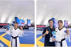 La combattante vietnamienne Bac Thi Khiêm célèbre sa victoire au Chuncheon Korea Open 2026, le 22 juillet. Photo : ThethaoVietNam