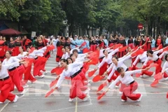 Des personnes âgées exécutent une danse des éventails. Photo: VNA