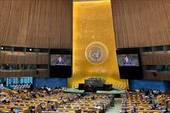 L’ambassadeur Dô Hung Viêt, représentant permanent du Vietnam auprès des Nations Unies, s’exprime lors de la Conférence internationale de haut niveau pour le règlement pacifique de la question de Palestine et la mise en œuvre de la solution à deux États. Photo : VNA