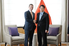 Le président Luong Cuong (à droite) serre la main du directeur général de Warburg Pincus et président du Conseil d’affaires États-Unis-ASEAN, Jeffrey David Perlman, à New York, le 22 septembre. Photo : VNA