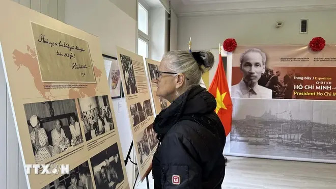 Un visiteur à l'exposition. Photo: VNA trien-lam-ho-chi-minh-3-6029 (1).jpg