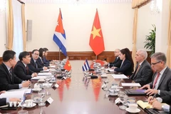 Le vice-ministre permanent des Affaires étrangères, Nguyen Minh Vu, et le premier vice-ministre cubain des Affaires étrangères, Gerardo Penalver Portal, coprésident la 8e consultation politique entre les ministères des Affaires étrangères des deux pays, le 24 juillet 2025, à Hanoï. Photo : VNA
