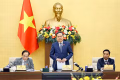 Le président de l’Assemblée nationale du Vietnam, Tran Thanh Man, à la rencontre avec les dirigeants du ministère des Affaires étrangères ainsi que les ambassadeurs et chefs de missions vietnamiennes. Photo: VNA