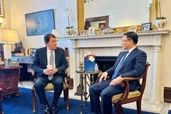 Le ministre par intérim de l'Industrie et du Commerce, Le Manh Hung (droite), rencontre le sénateur républicain américain Bill Hagerty, représentant pour le Tennessee. Photo: VNA