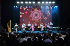 Un spectacle culturel traditionnel vietnamien présenté par des artistes dans le cadre du programme d'échange culturel. Photo : VNA