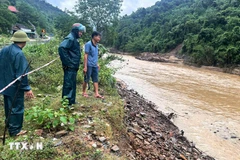 Les autorités locales déploient des miliciens et des forces de sécurité pour sécuriser la zone, installer des panneaux d'avertissement et restreindre l'accès au public. Photo: VNA
