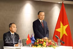 Le secrétaire général du Parti et président de la République, To Lam, s'exprime lors de la rencontre. Photo: VNA