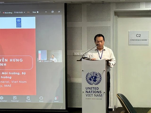 Nguyen Hung Thinh, directeur adjoint du Département de l'environnement du ministère de l'Agriculture et de l'Environnement, prononce un discours lors de l'événement du 16 juin à Hanoï. (Photo : ambassade de Norvège à Hanoï)