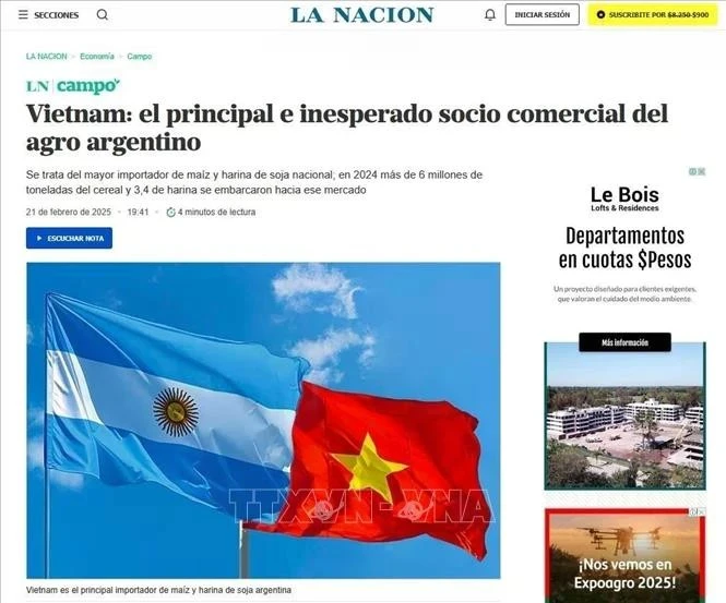 Capture d'écran de l'article publié sur La Nacion, le principal quotidien argentin (Photo : VNA) 