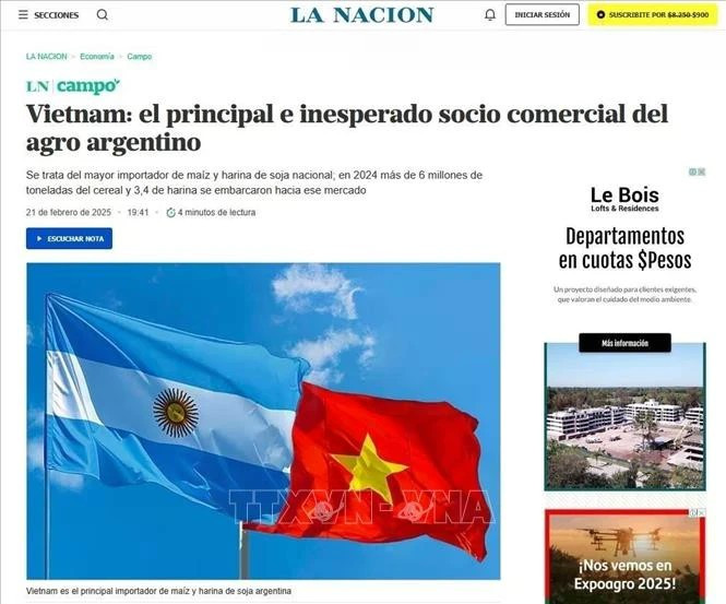 Capture d'écran de l'article publié sur La Nacion, le principal quotidien argentin (Photo : VNA) 