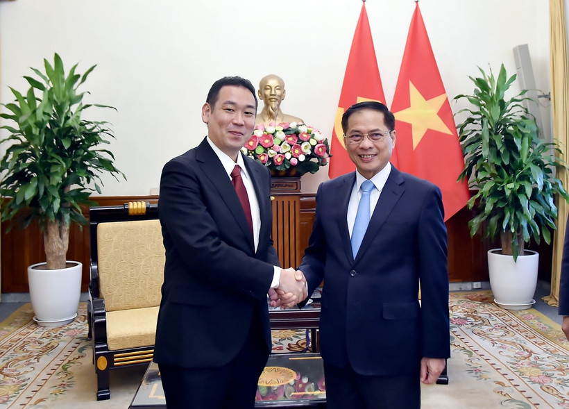 Le vice-Premier ministre et ministre des Affaires étrangères, Bui Thanh Son (droite) et Tanaka Yu, vice-président du Présidium et chef par intérim du Secrétariat du Comité central du Parti communiste japonais. Photo : VNA