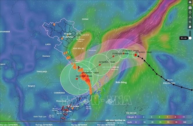 Dans les 24 heures à venir, le typhon devrait se déplacer vers le nord-ouest, se renforçant jusqu’à la force 11, rafales de 13. Photo : VNA