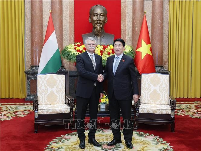 Le président Luong Cuong (droite) et le président de l’Assemblée nationale de Hongrie Kover Laszlo. Photo : VNA