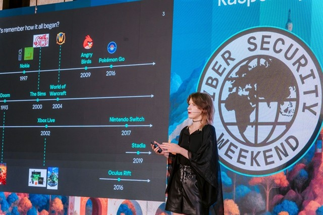 Polina Tretyak, analyste en empreinte numérique chez Kaspersky, présente une nouvelle étude sur les menaces lors du Cyber ​​Security Weekend organisé par l'entreprise à Đà Nẵng. Photo : gracieuseté de l'entreprise