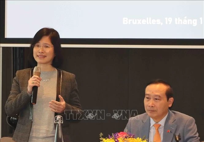 Nguyễn Thanh Phương a pris la parole lors d'une table ronde réunissant des experts et intellectuels vietnamiens de Belgique et du Luxembourg. L'événement, organisé le 19 janvier à Bruxelles, axé sur la promotion de la coopération en matière d'innovation et de transformation, a permis de discuter des opportunités de collaboration entre le Vietnam et l’Union européenne. Photo : VNA