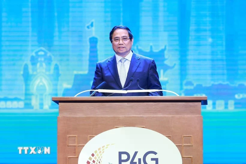 Le Premier ministre Pham Minh Chinh lors du 4e Sommet du Partenariat pour la croissance verte et les objectifs mondiaux 2030, ou P4G. Photo : VNA