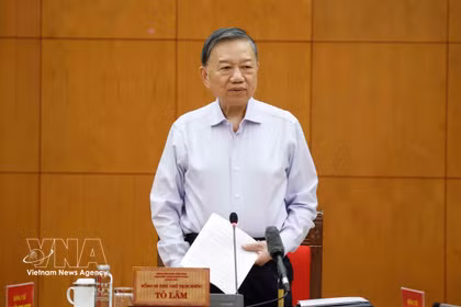 Le secrétaire général du Parti et président de l’État, To Lam, prend la parole. Photo : VNA