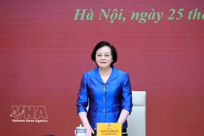 La vice-Première ministre Pham Thi Thanh Tra prend la parole à la réunion. Photo : VNA