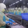 Une chaîne de transformation de produits aquatiques destinés à l'exportation dans une usine de Ca Mau. Photo : VNA