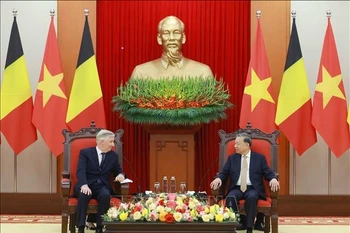 Le secrétaire général du Comité central du Parti communiste du Vietnam To Lam (droite) a reçu le 1er avril à Hanoï le roi Philippe de Belgique, en visite d'État au Vietnam. Photo : VNA