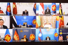 Les ministres des Affaires étrangères de l’ASEAN ont tenu leur deuxième réunion spéciale par visioconférence. Photo: VNA