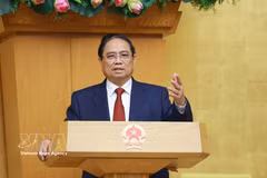 Le Premier ministre Pham Minh Chinh s'exprime lors de la conférence. Photo: VNA